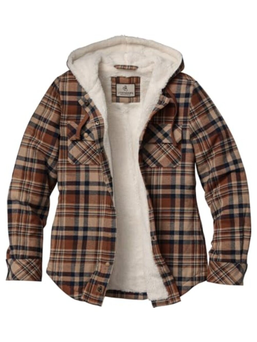 Sherpa Lined Hooded Plaid Flannel Shirt Jacket Relaxed Fit